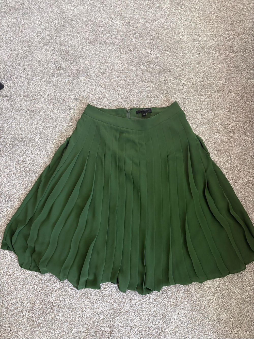 Ann Taylor Olive Green Pleated Skater Skirt